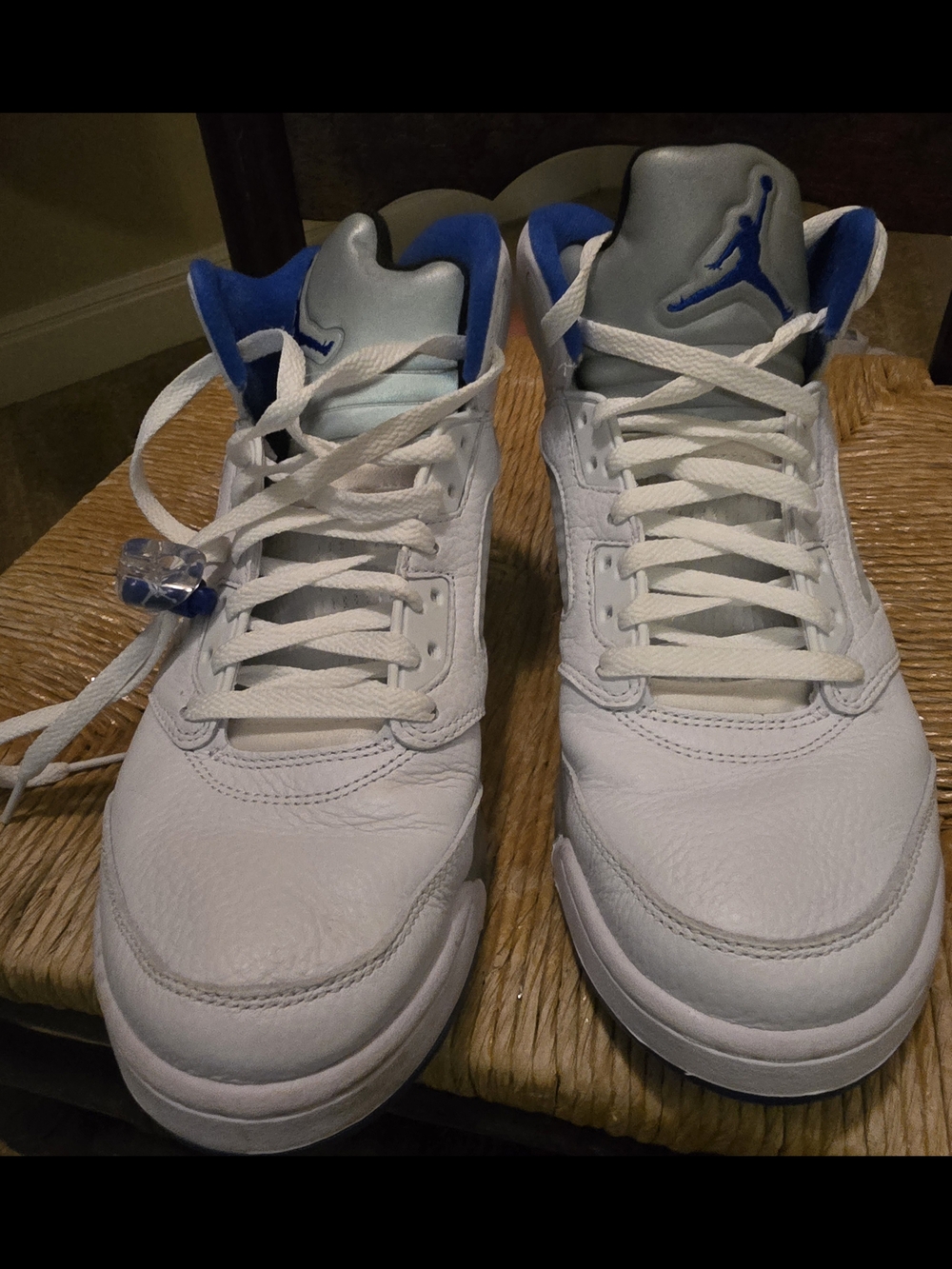 Nike Air Jordan 5 Retro Stealth 2.0 sneakers in a white and Hyper Royal colorway